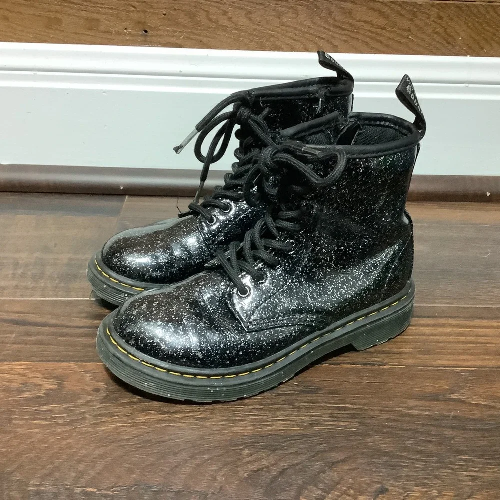 Dr. Martens 1460 J Black Glitter Lace Up Side Zip Boots Kids US 13